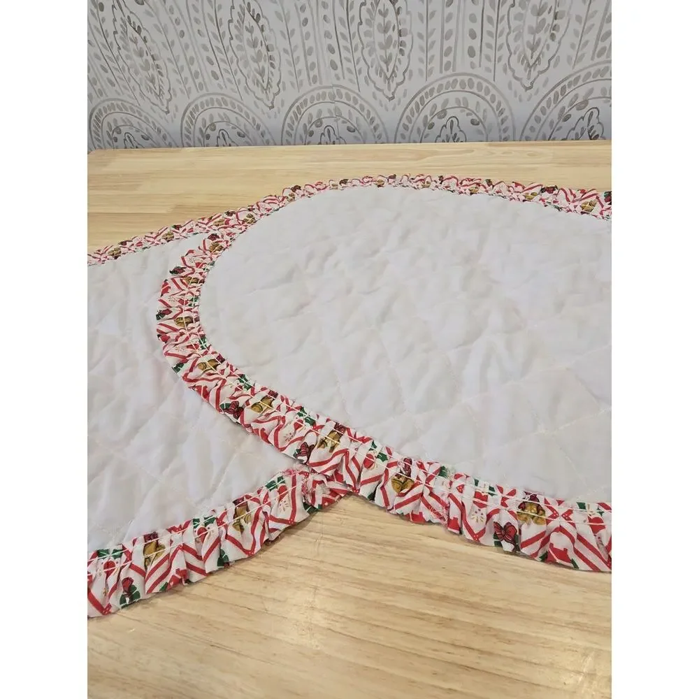 2 Vintage Town & Country Christmas Placemats Quilted Oval Holiday Table Linens